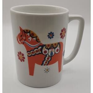 Bergquist Imports Scandinavian Orange Iconic Folk Art Dala Horse Coffee Tea Mug
